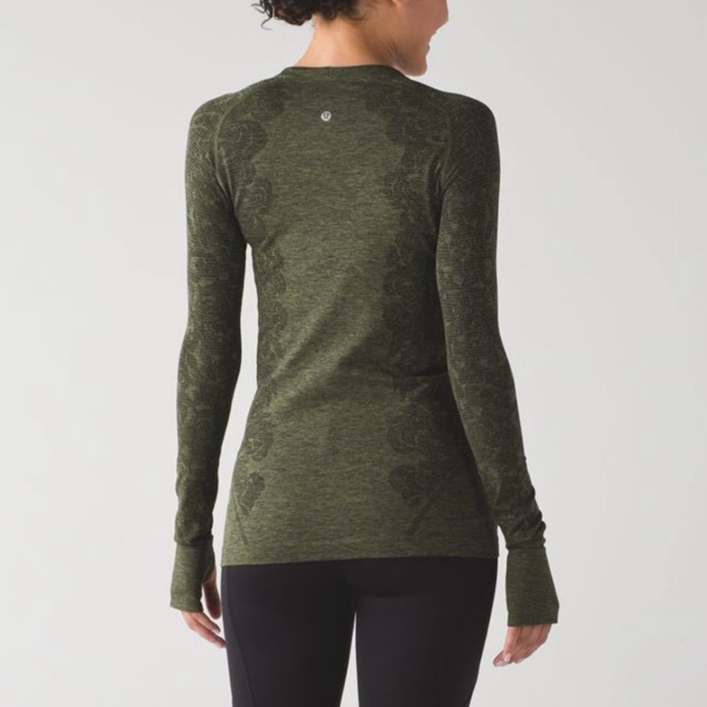RARE Lululemon Swiftly Tech Long Sleeve Crew Sz 8 In Black / Brave Olive - Picture 2 of 9